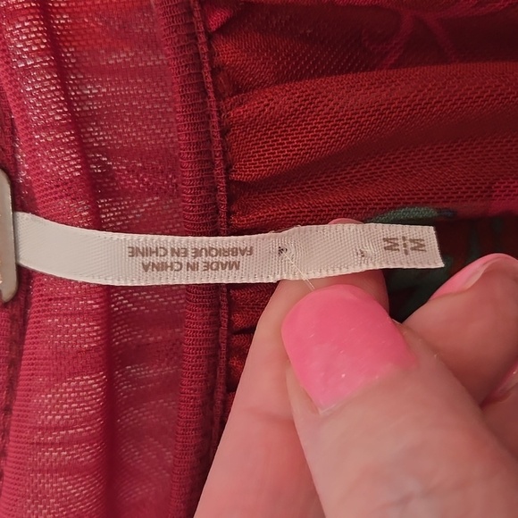 Free People Red Wildflower Honey Blouse Ruffle Sleeve At Top Womens MED - Picture 3 of 6